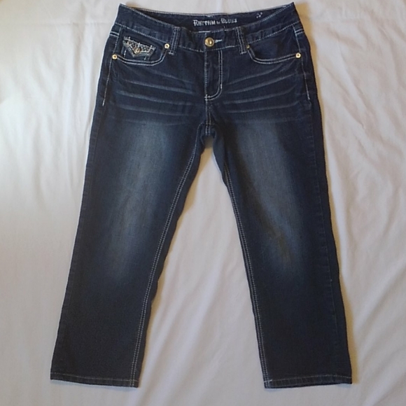 embroidered denim capris